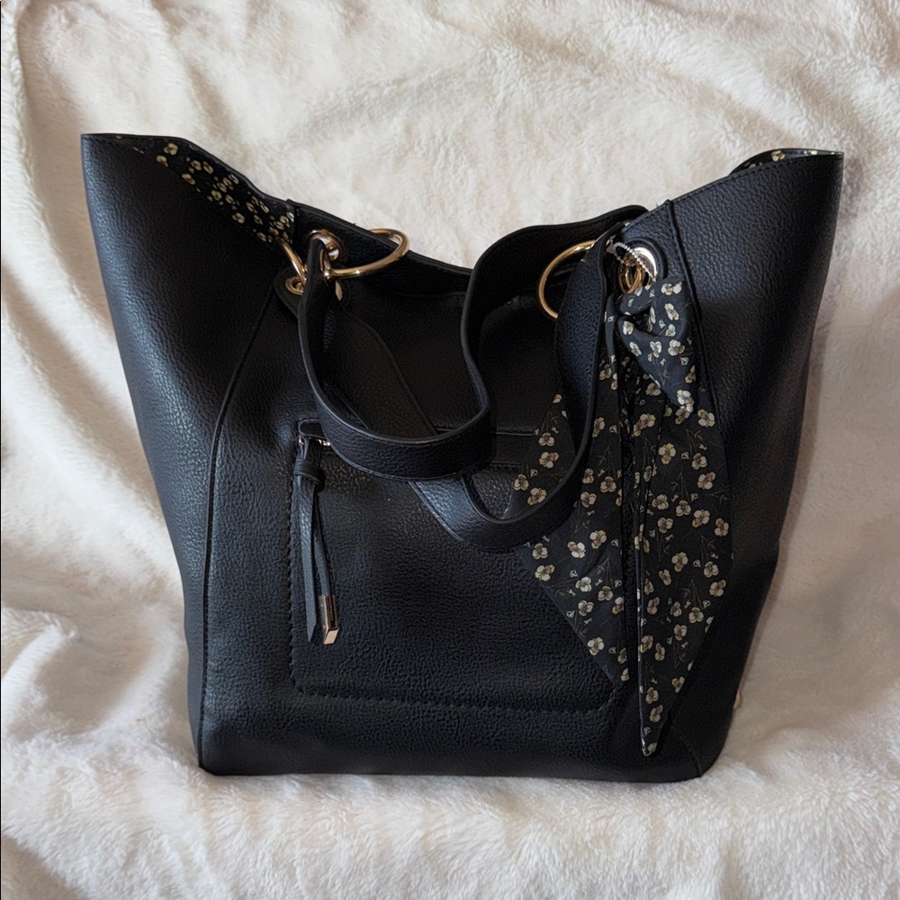 Steve Madden Black Tote with Floral Scarf